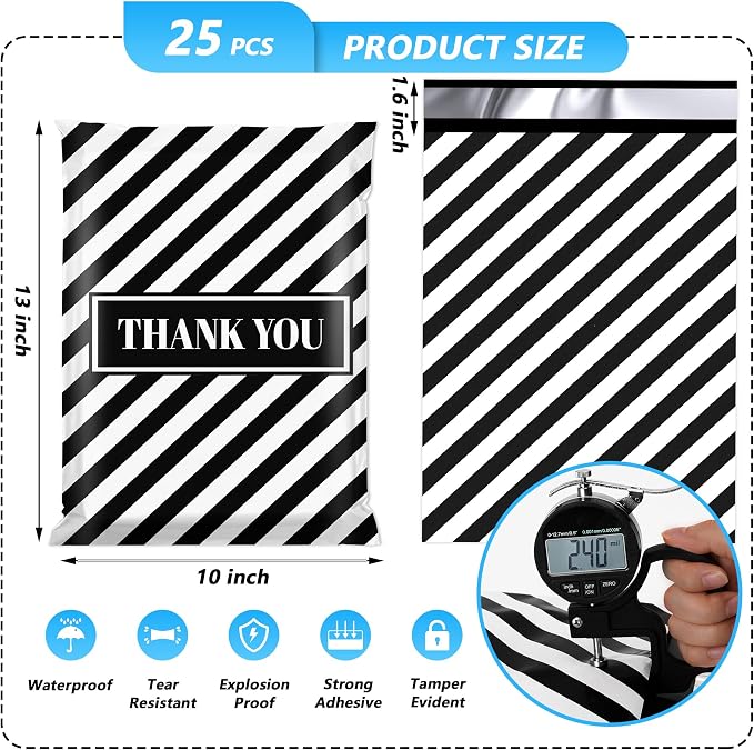 Thank You Poly Mailer 10x13 Inch 25 Pcs, Waterproof and Tear-Resistant Shipping - Image 2