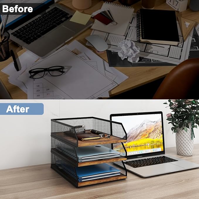 Natwind 3-Tier Stackable Metal Mesh Paper Organizer - Image 7