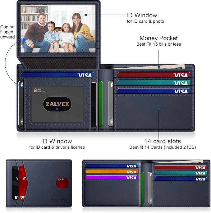 Wallet for Men Slim RFID Blocking Leather Credit Card Holder Wallet for 14 Cards - Image 2