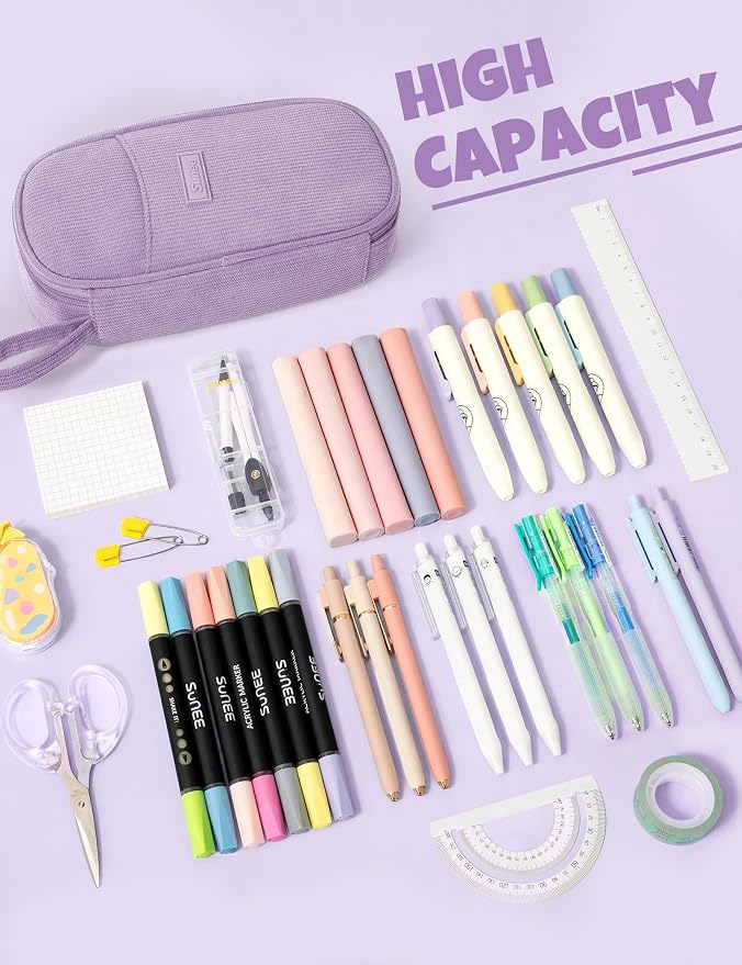 SUNEE Cute Pencil Case, Large Pencil Pouch, Soft Corduroy Fabric Big Pencil Bag - Image 2