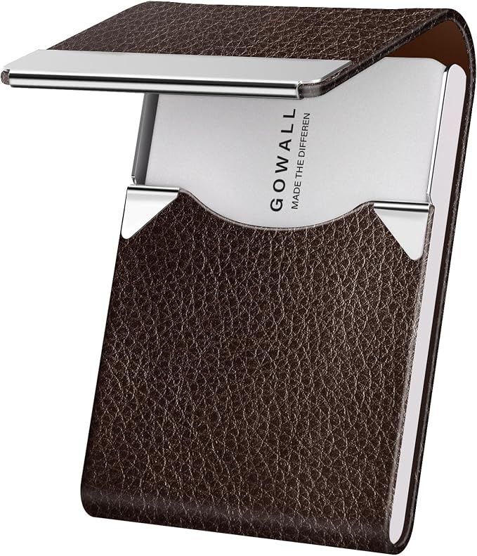 Business Card Holder with Magnetic Closure, Slim Metal PU Business Card Case by GOWALL