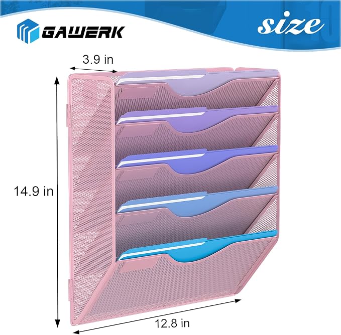 Gawerk 5 Tier Hanging Wall File Organizer, Mesh Mail Paper Orgnization Hanging - Image 2