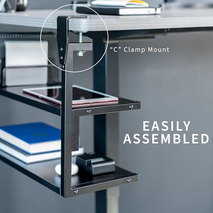 VIVO Black Clamp-on 24 inch 2-Tier Desk Shelf, STAND-SHELF24C | Above or Below - Image 5
