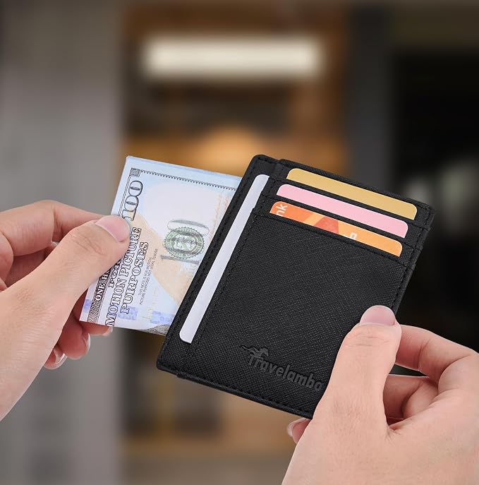 Travelambo Slim Wallet Front Pocket Minimalist Leather RFID Blocking Medium Size - Image 3