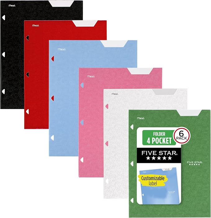 Five Star 4-Pocket Folder, Paper Folder, Fits 3-Ring Binders, Holds 8-1/2" x by FiveStar