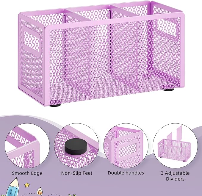 Marbrasse Mesh Pen Holder for Desk, Pencil Holder Desk Organizer 3 Adjustable - Image 4