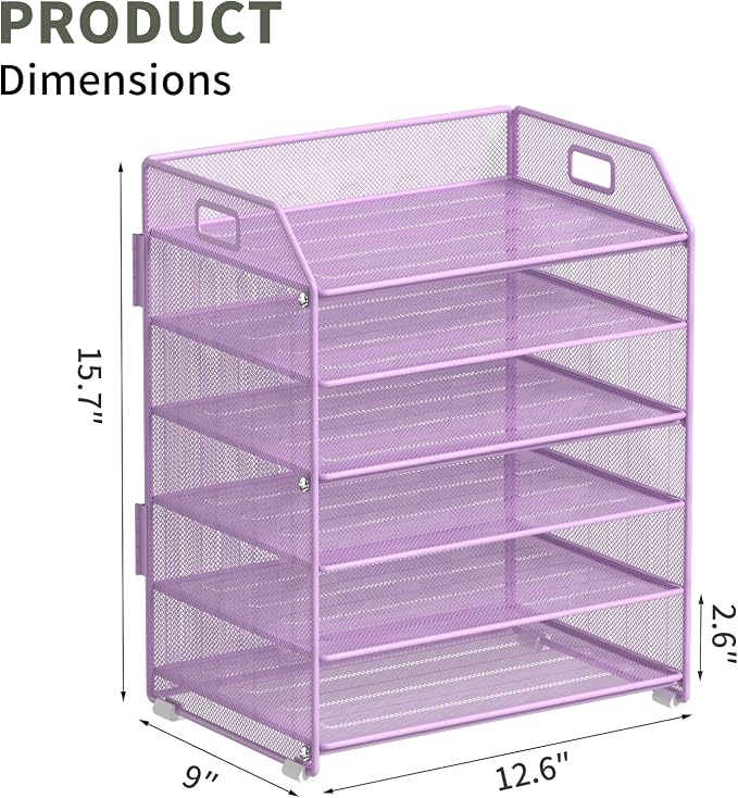 6 Tier Paper Organizer Letter Tray, Metal Mesh Paper Tray Organizer - Image 5