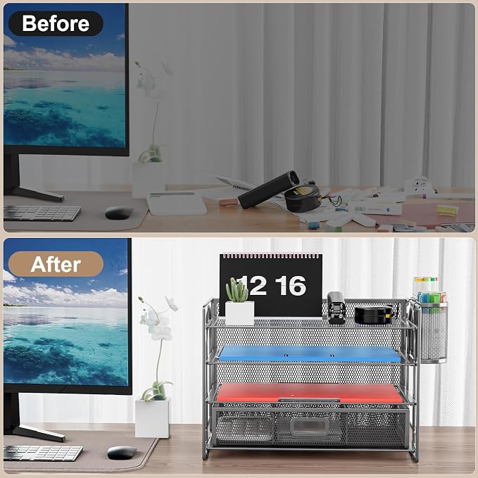 Marbrasse Desk Organizer and Accessories, 4-Tier Paper File Letter Tray - Image 6