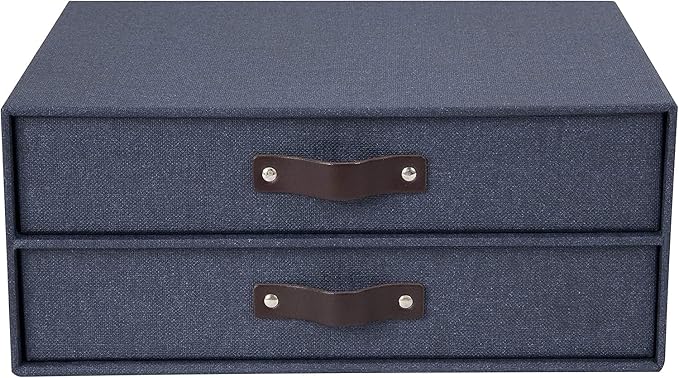 Bigso Birger 2-Drawer Canvas Fiberboard Easy Pull Handle Document Letter Box | - Image 4