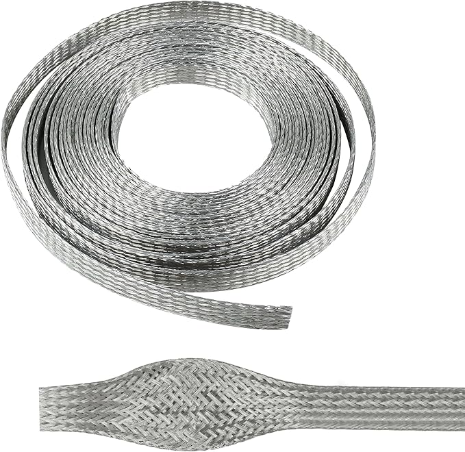 1/2" Wide Tinned Copper Braided Metal Wire Shielding Sleeve Ground Strap by BuyUneed