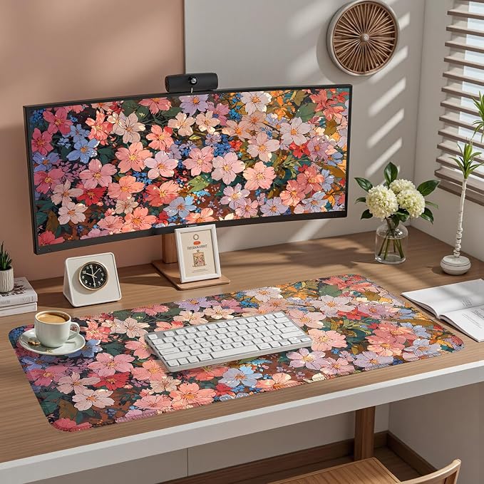 Floral Desk Mat for Women, Pastel Aesthetic Large Mouse Pad, XXL Desk Pad - Image 3