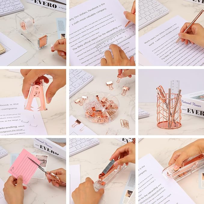 EOOUT Rose Gold Desk Accessories, Office Supplies and Accessories Set, Acrylic - Image 5