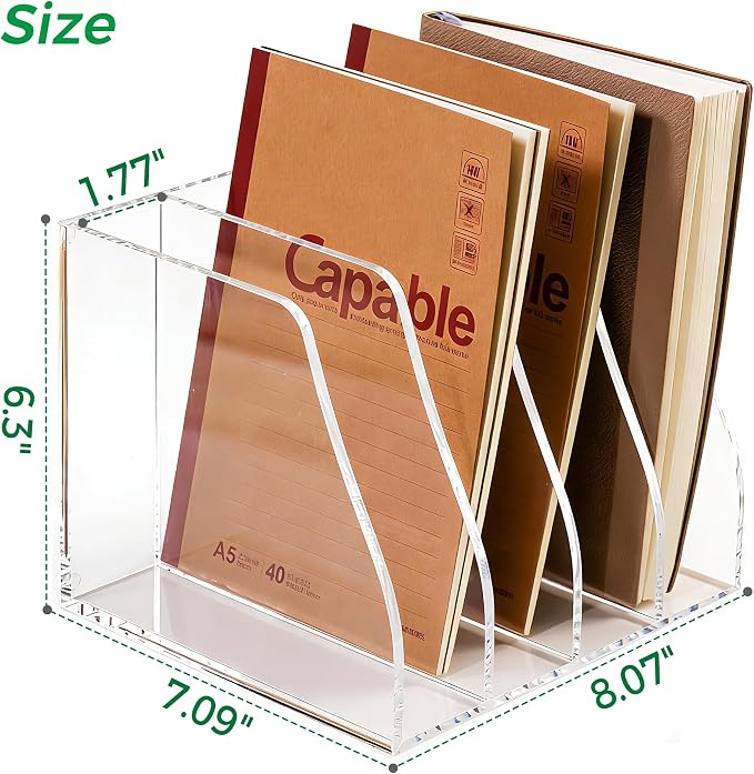 Acrylic Magazine File Holder, 4 Vertical Compartments Desk Document Sorter - Image 2