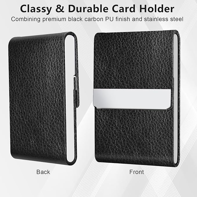 Business Card Holder with Magnetic Closure, Slim Metal PU Business Card Case - Image 4
