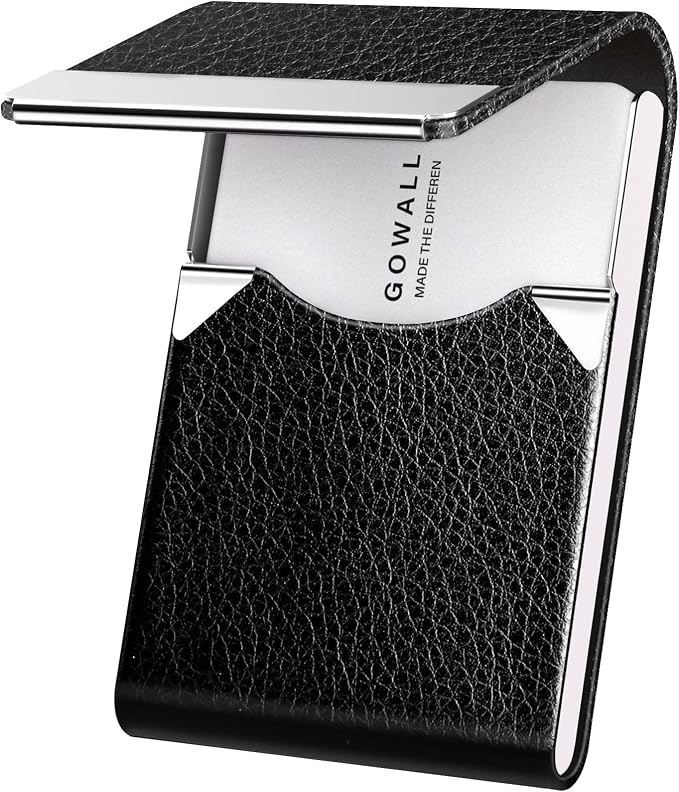 Business Card Holder with Magnetic Closure, Slim Metal PU Business Card Case by GOWALL