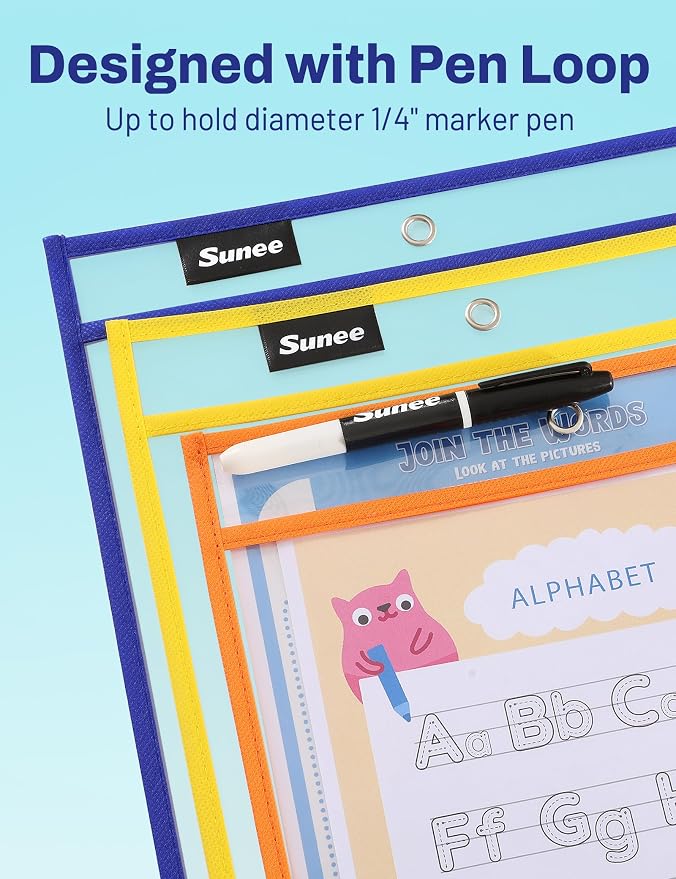 SUNEE 100 Packs Oversized Reusable Dry Erase Pocket Sleeves - Image 4