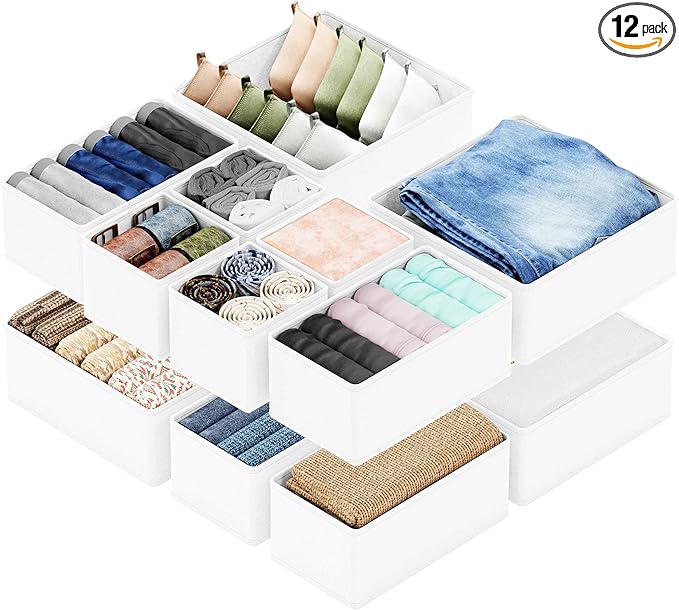 SpaceAid Drawer Organizer Clothes, 12 Pack Dresser Organizer Bins by SpaceAid