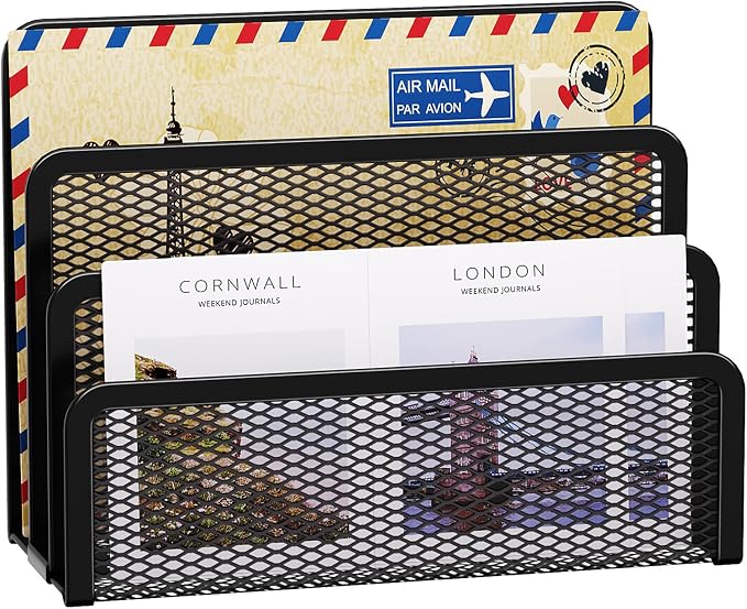 Marbrasse Mail Organizer for Desk, 3-Slot Mesh Metal Mail Holder countertop by Marbrasse