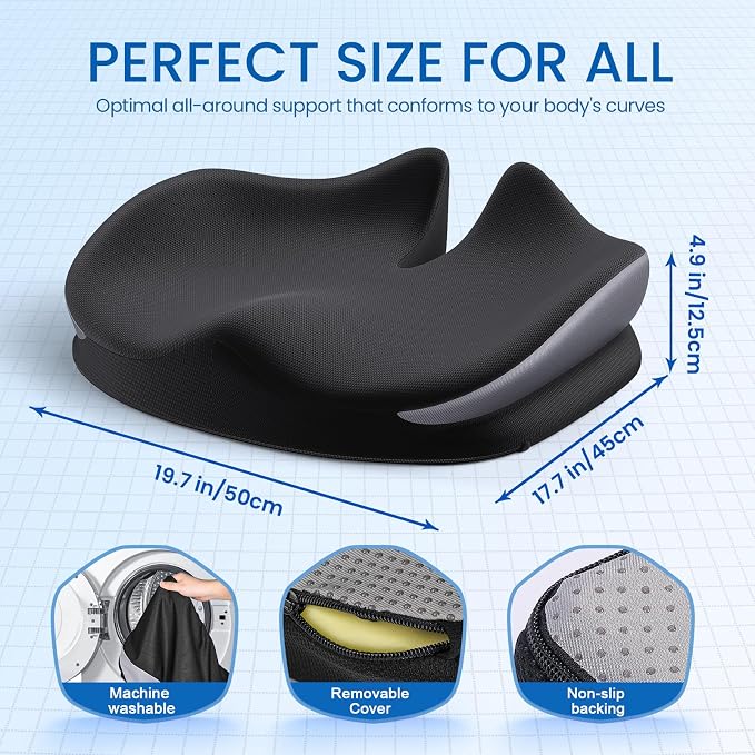 Benazcap Large Seat Cushion for Office Chair Memory Foam Coccyx Pain Relief - Image 2