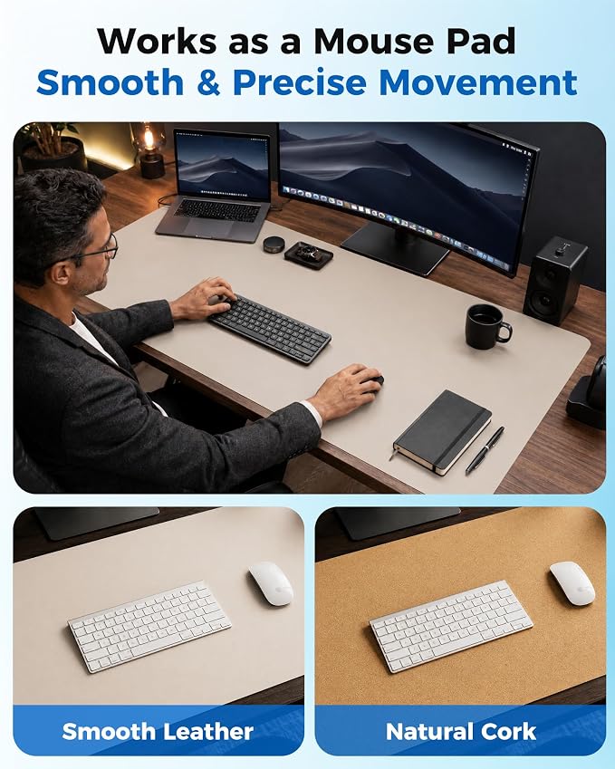 Aothia Dual-Sided Desk Mat, FSC Cork & PU Leather Desk Pad, Large Mouse Pad & - Image 5
