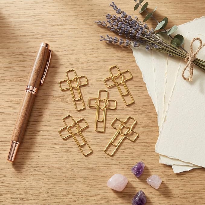 50 Pcs Gold Heart Cross Paper Clips Gold Paper Clip Bookmark Bible Study - Image 3