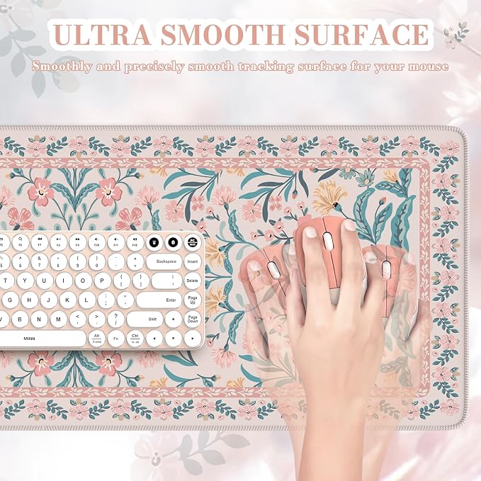 iCasso Aesthetic Floral Desk Mat, L Mouse Pads, Anti-Slip Mousepad - Image 3