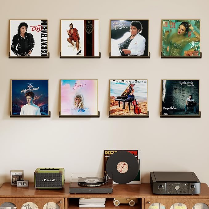 Laurensory 8 Pack Vinyl Record Shelf Wall Mount Shelves, 12 inch Clear Acrylic - Image 2