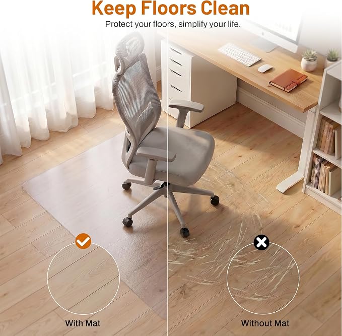Office Chair Mat for Hardwood Floors 48" x 60", Heavy Duty Plastic Chair Mat - Image 3