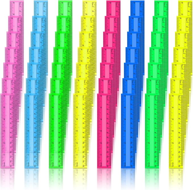 Teling 192 Pack Rulers Bulk for Classroom Transparent Colorful Metric Rulers by Teling