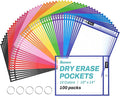 SUNEE 100 Packs Oversized Reusable Dry Erase Pocket Sleeves by SUNEE