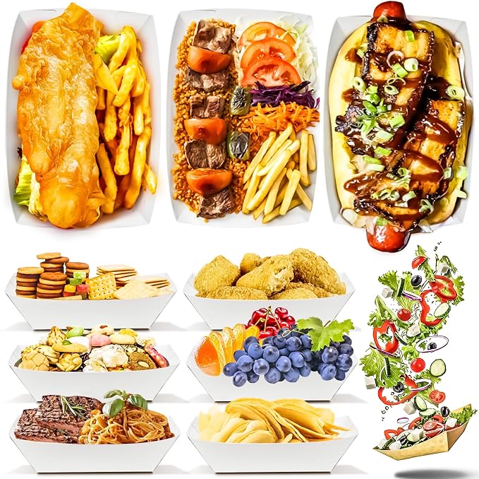 100 Pack 3lb Paper Food Trays, Disposable Greaseproof Kraft Checkered Carnival - Image 4