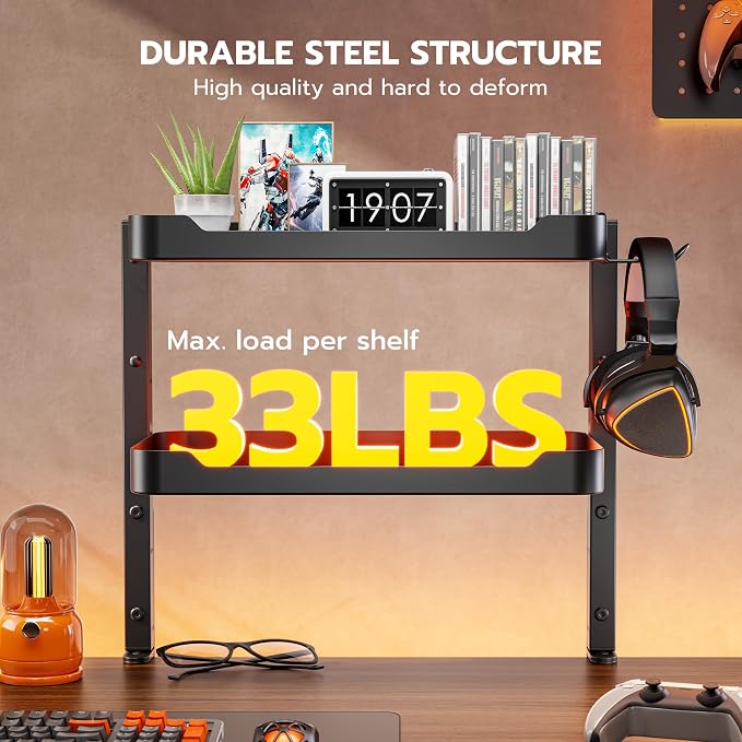 ARES WING 2-Tier Clamp On Desk Shelf, 16 inch Adjustable Above or Under Desk - Image 3