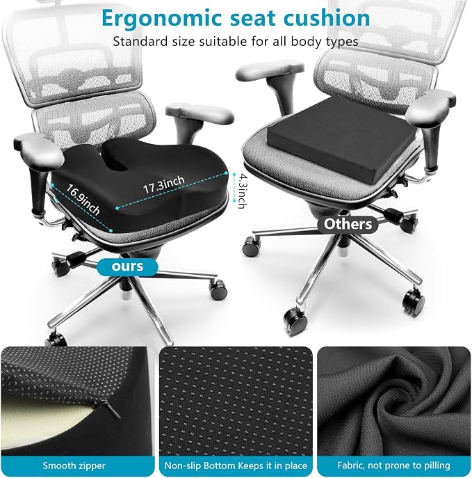 Seat Cushions for Office Chairs & Hip Pain Relief, Extra-Dense Coccyx Cushion - Image 7