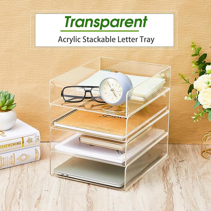 Harloon 4 Tier Paper Organizer Letter Tray Acrylic Desk File Organizer Heavy - Image 4
