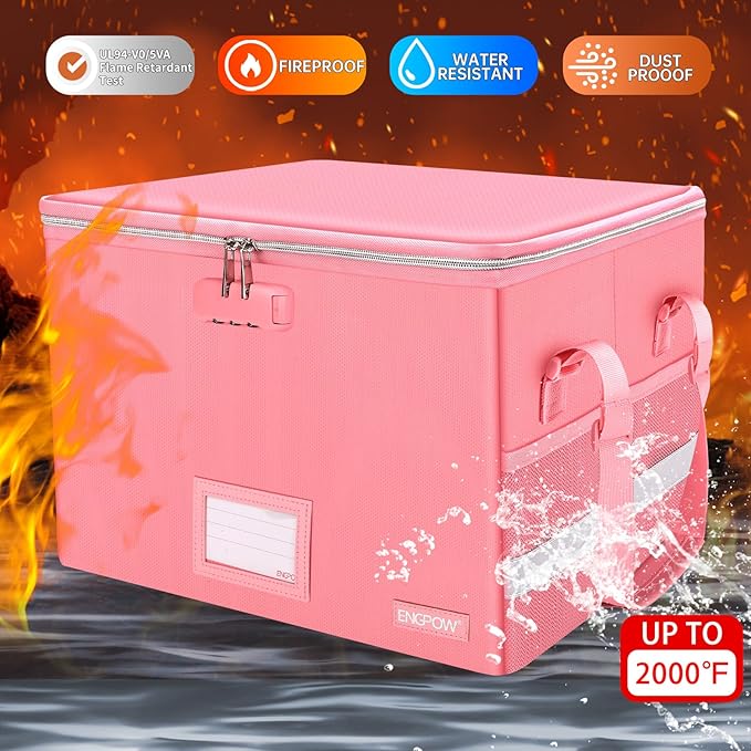 ENGPOW File Box with Lock, Fireproof Document Box with Zipper＆Pockets, - Image 3