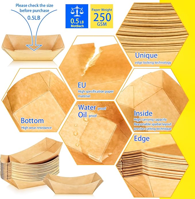80 Pack 1/2Lb Paper Food Boat Trays Disposable Small Paper Boats Plates - Image 3