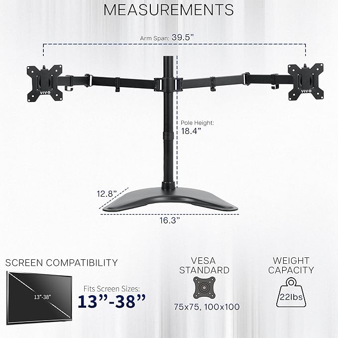 VIVO Dual LED LCD Monitor Free-Standing Desk Stand - Image 4