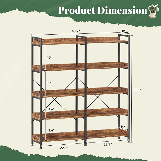 Huuger 5 Tier Bookshelf, Display Bookshelf - Image 2