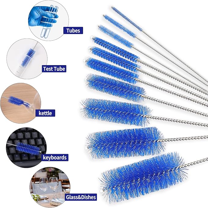 CiaraQ Bottle Cleaning Brushes, 8 Inch Nylon Tube Brush Set | Navy Blue Cleaner - Image 2