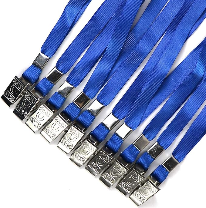 Beebel Blue Lanyards 100 Pack Nylon Flat Badge Lanyard Bulldog Clip - Image 5