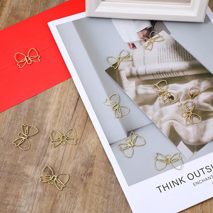 100PCS Gold Paper Clips Small, Ymapinc Cute Metal Bow Paperclips, Bow Paper - Image 5