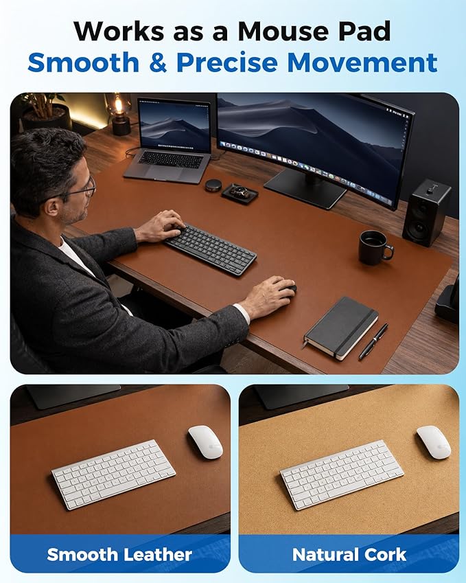 Aothia Double-Sided Desk Pad, Leather Desk Mat, Eco Cork Desk Pad Protector - Image 3
