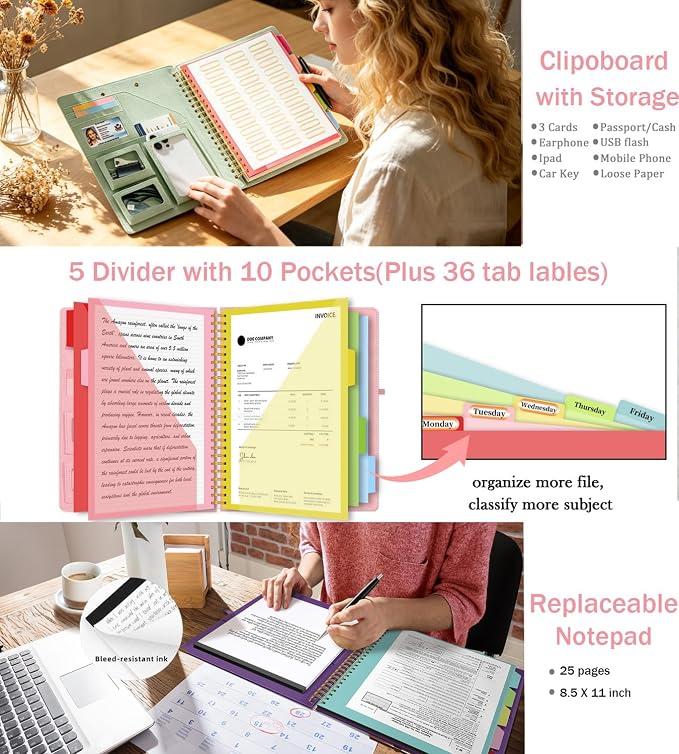Sauge Foldable Spiral Clipboard Folio - Image 3