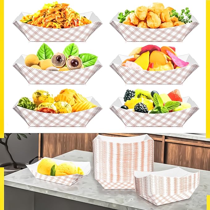 60 Pack Checkered 1 Lb Paper Food Boat Trays Disposable Paper Boats Bowls - Image 7