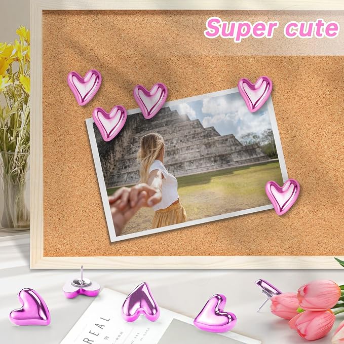 36 Pieces Pink Decorative Push Pins, Cute Heart Thumbtacks, Cute Push Pins - Image 3