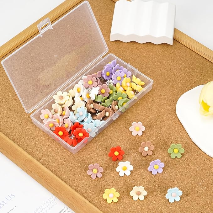 60 Pcs Flower Push Pins Cute Push Pins Colorful Decorative Thumb Tacks Floral - Image 4