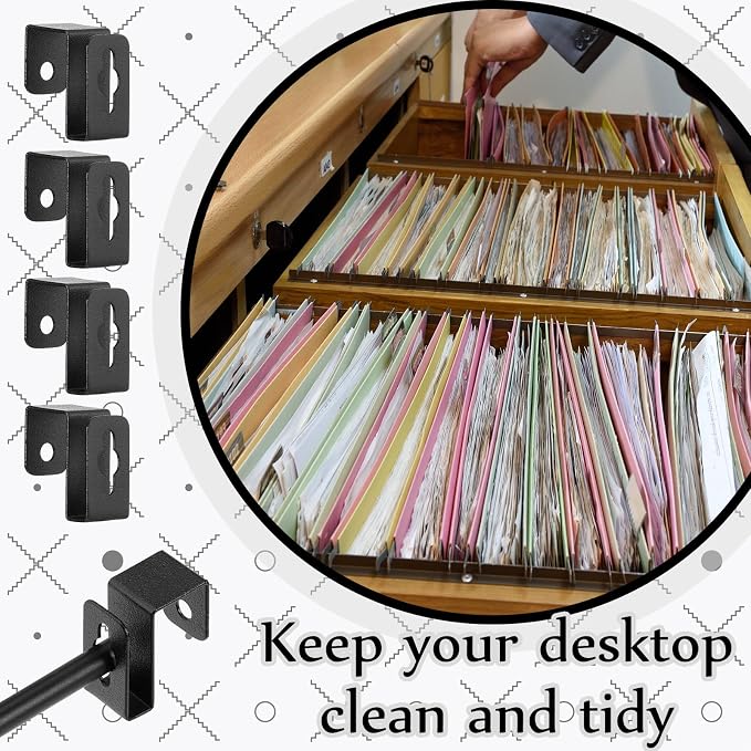 4 Set 12 Pcs Black Metal Hanging File Bracket Clips 8 Hanging Rail Clip 4 File - Image 5