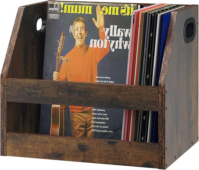 YMYNY Vinyl Record Storage Holder, Rustic Brown, 14.96*11.42*11.42" HCD001H | by High-qualityhomefurnishing