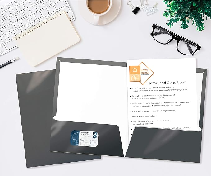 Better Office Products 2 Pocket Glossy Laminated Gray Paper Folders, Box of 25 - Image 6