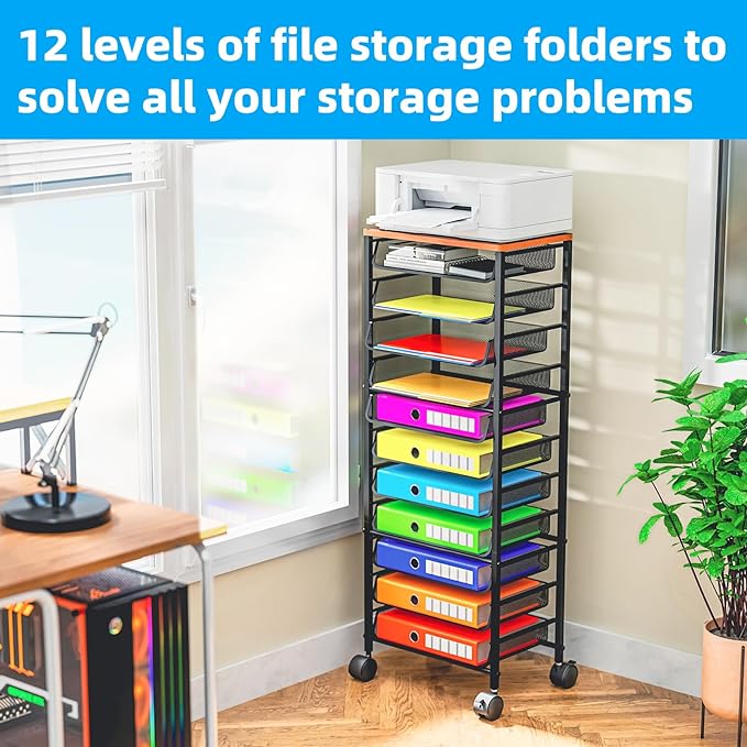 Simple Trending 12-Tier Rolling File Cart, Desk File Organizer - Image 4